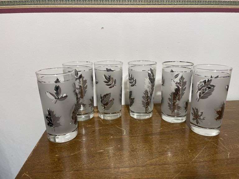 (6) Vintage Libby silver foliage drinking glasses