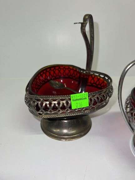 (2) Ruby Red Glass Dishes and Salt Spoon