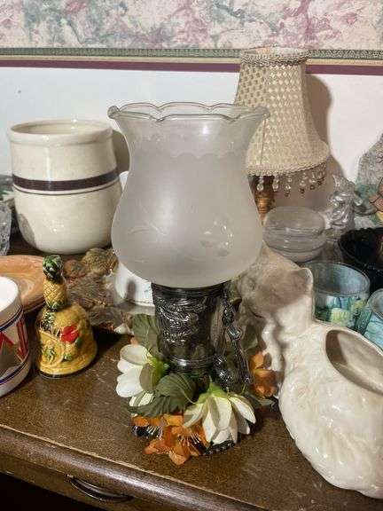 (2) totes of glassware including decorative plates, lamps, animal planters, figurines and more