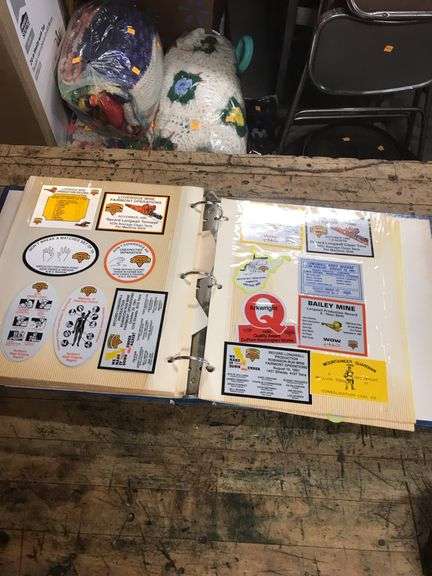 Vintage Consol mining stickers, Blacksville, Mountaineer guardian, miscellaneous, album is full