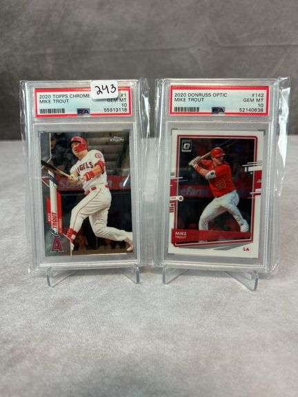 Mike Trout PSA 10 lot of (2) 2020 Topps Chrome and Donruss Optic