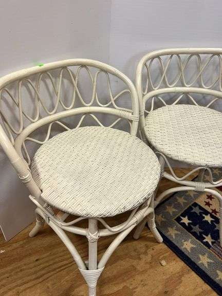 (2) White Wicker Chairs