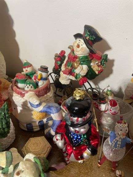 (2) boxes of mostly Christmas figurines & decorations - mostly snowmen