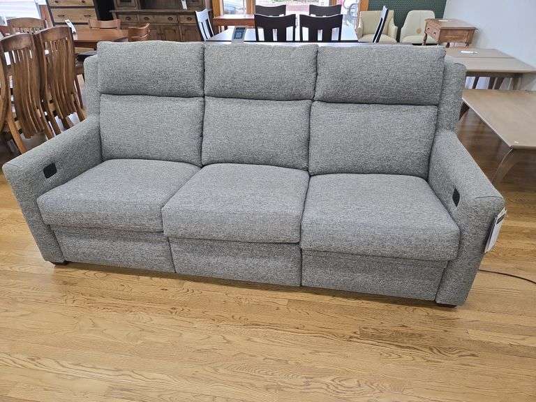 Revelin powered reclining couch- gray- adjustable headrest