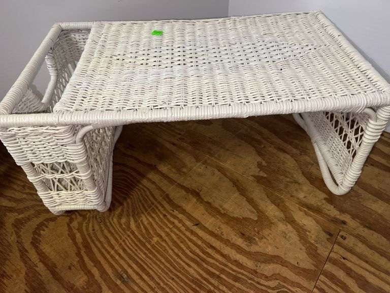 White Wicker Nightstand and Side Table