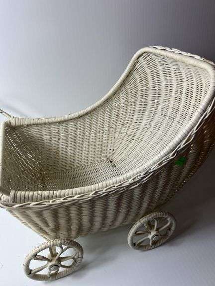 White Wicker Baby Carriage