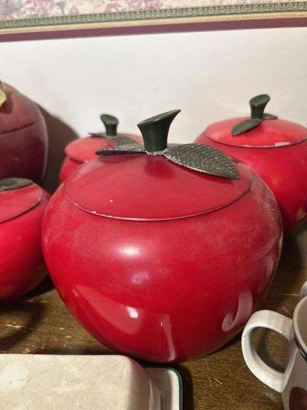 Large lot of Apple canisters - some ceramic, Apple mugs, teapots, butter dish and misc.