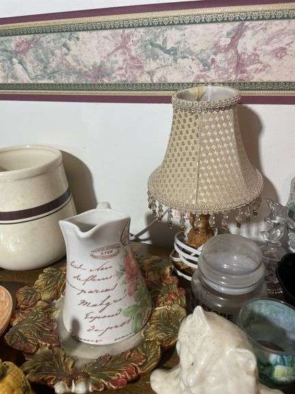 (2) totes of glassware including decorative plates, lamps, animal planters, figurines and more
