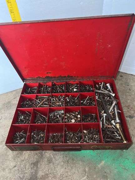 Red Metal Toolbox w/ Various Screws