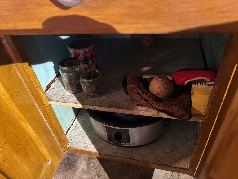 Wood Cabinet with Solid wood Top and contents