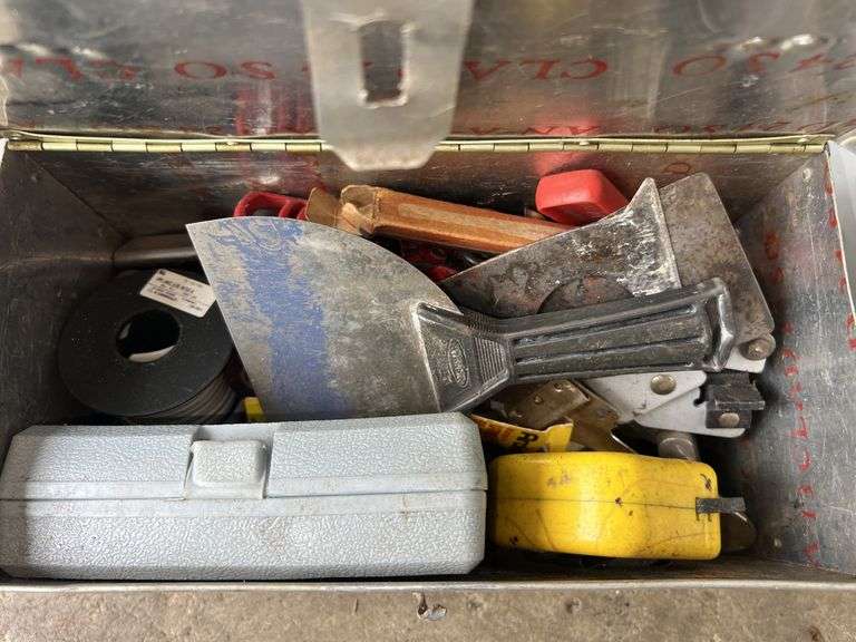 Silver Metal Storage Box w/ Contents