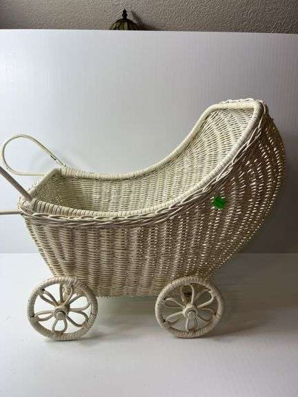 White Wicker Baby Carriage