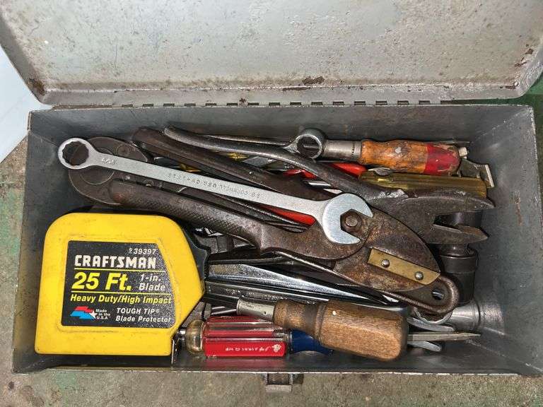 Silver Metal Toolbox w/ Hand Tools
