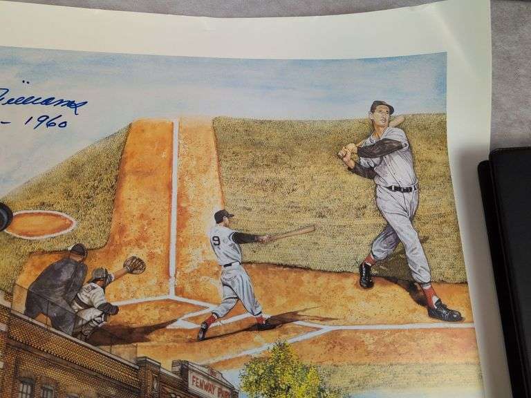Ted Williams signed baseball Fenway Park litho, full letter JSA