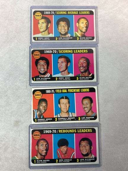 (4) 1970-71 Topps Basketball Leader Cards - West, Alcindor