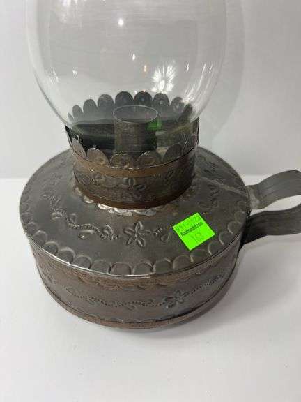 Vintage Mexican Art Oil Lamp w/ Tin Base