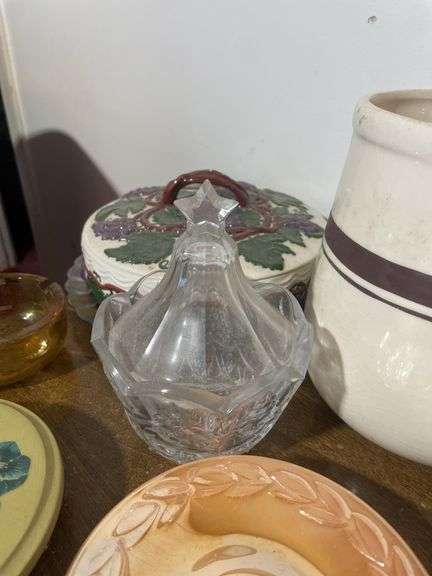 (2) totes of glassware including decorative plates, lamps, animal planters, figurines and more