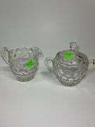 American Pattern 2056 Handled Sugar Bowl and Fostoria American Clear Crystal Glass Creamer