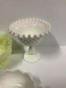 Fenton Hobnail Candle Holder, Fenton Mil Glass Pedestal Dish, Fenton Hobnail Sugar Bowl