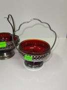 (2) Ruby Red Glass Dishes and Salt Spoon