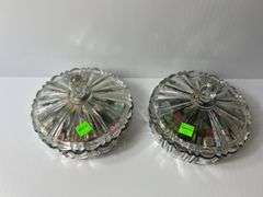 (2) Clear Glass Candy Dishes w/ Buttons