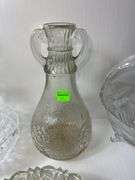 Assortment of Clear Glass Baskets, Dishes and Vases