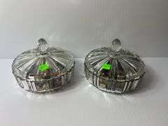 (2) Clear Glass Candy Dishes w/ Buttons