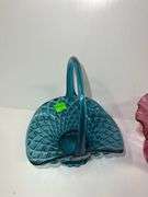 Blue Glass Basket and (2) Glass Vases