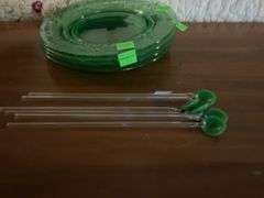 Vintage Uranium Glass Saucer Plates and Stir Spoons