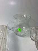 (2) Clear Glass Pitchers and (1) Clear Glass Dish w/ Lid