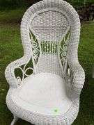White Wicker Rocking Chair and Flower Basket