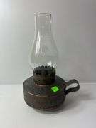 Vintage Mexican Art Oil Lamp w/ Tin Base