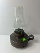 Vintage Mexican Art Oil Lamp w/ Tin Base