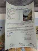 Ted Williams signed baseball Fenway Park litho, full letter JSA