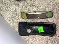 (2) Folding Knives w/ Leather Pouches