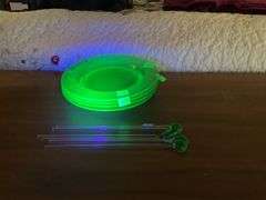 Vintage Uranium Glass Saucer Plates and Stir Spoons
