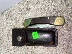 (2) Folding Knives w/ Leather Pouches