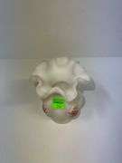 Fenton Hand Painted White Satin Floral Vase