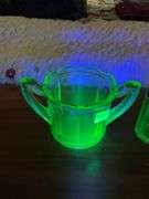 Uranium Glass Salt Shaker, Uranium Glass Tumbler, Uranium Glass Sugar Bowl