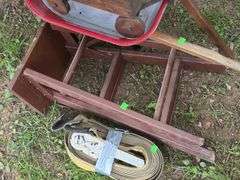 Mini Wheelbarrow, Wooden Cart, Step Stool and Ratchet Strap