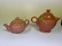 Homer Laughlin Fiesta Teapot and Unbranded Pink Ceramic Teapot