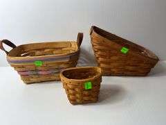 (2) Longaberger Woven Baskets and (1) Workshop Woven Basket