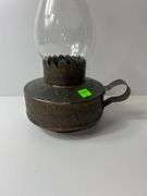 Vintage Mexican Art Oil Lamp w/ Tin Base