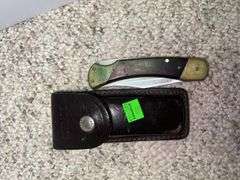 (2) Folding Knives w/ Leather Pouches