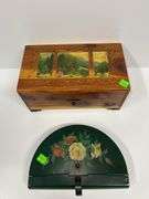 Vintage Floral Print Crumb Catcher and Decorative Wooden Box