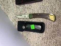 (2) Folding Knives w/ Leather Pouches