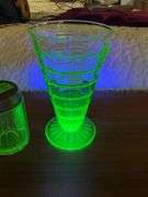 Uranium Glass Salt Shaker, Uranium Glass Tumbler, Uranium Glass Sugar Bowl
