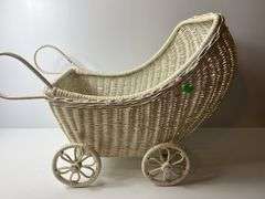 White Wicker Baby Carriage