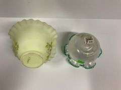 Fenton Satin Custard Basket, Fenton Art Glass Vase