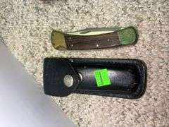 (2) Folding Knives w/ Leather Pouches